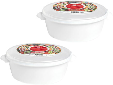 Magnetronschaal met deksel/ventiel - 2x - 1,5 liter - wit - kunststof - BPA vrij