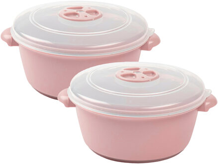 Magnetronschaal met deksel/ventiel - 2x - 1 liter - roze - kunststof