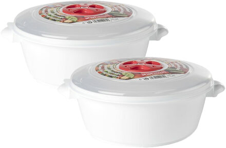 Magnetronschaal met deksel/ventiel - 2x - 1 liter - wit - kunststof - BPA vrij