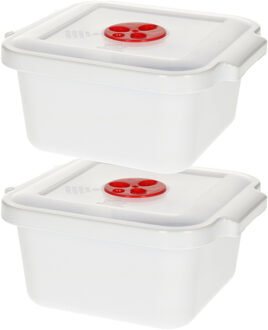 Magnetronschaal met deksel/ventiel - 2x - 1 liter - wit - kunststof - rechthoekig