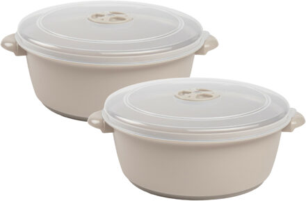 Magnetronschaal met deksel/ventiel - 2x - 2 liter - beige - kunststof - BPA vrij