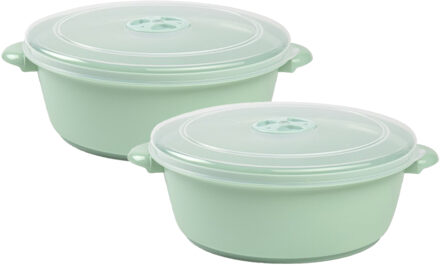 Magnetronschaal met deksel/ventiel - 2x - 2 liter - licht groen - kunststof - BPA vrij