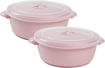 Magnetronschaal met deksel/ventiel - 2x - 2 liter - roze - kunststof - BPA vrij