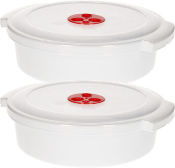 Magnetronschaal met deksel/ventiel - 2x - 2 liter - wit - kunststof - BPA vrij