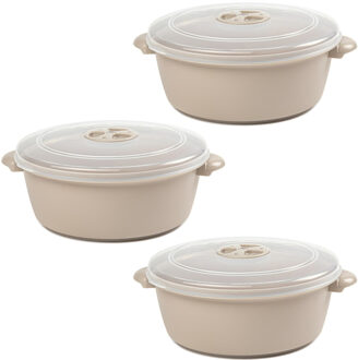 Magnetronschaal met deksel/ventiel - 3x - 1,5 liter - beige - kunststof - BPA vrij
