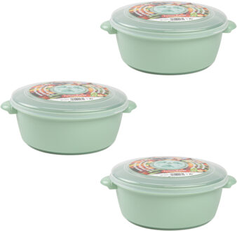Magnetronschaal met deksel/ventiel - 3x - 1,5 liter - licht groen - kunststof - BPA vrij