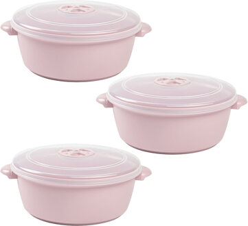 Magnetronschaal met deksel/ventiel - 3x - 1,5 liter - roze - kunststof - BPA vrij