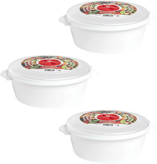 Magnetronschaal met deksel/ventiel - 3x - 1,5 liter - wit - kunststof - BPA vrij