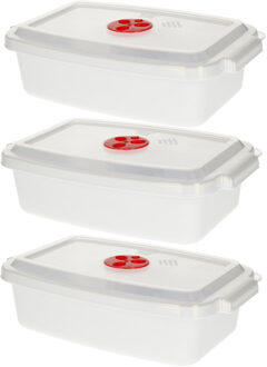 Magnetronschaal met deksel/ventiel - 3x - 1,6 liter - wit - kunststof - rechthoekig