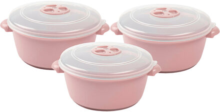 Magnetronschaal met deksel/ventiel - 3x - 1 liter - roze - kunststof