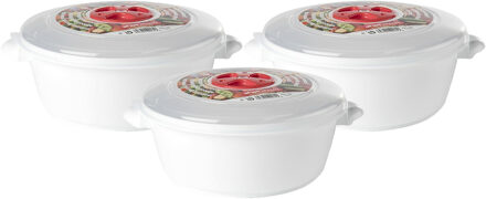 Magnetronschaal met deksel/ventiel - 3x - 1 liter - wit - kunststof - BPA vrij