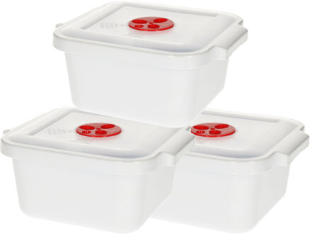 Magnetronschaal met deksel/ventiel - 3x - 1 liter - wit - kunststof - rechthoekig