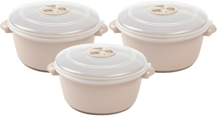 Magnetronschaal met deksel/ventiel - 3x - 1L - beige - kunststof - BPA vrij