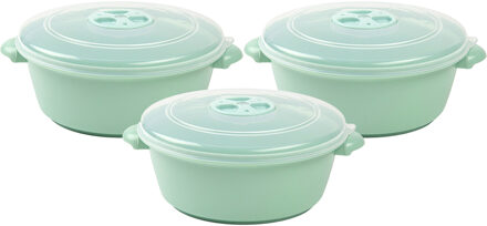 Magnetronschaal met deksel/ventiel - 3x - 1L - licht groen - kunststof - BPA vrij