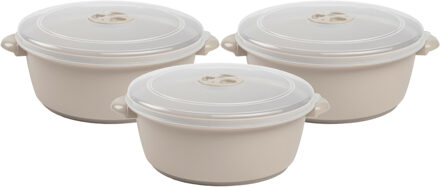 Magnetronschaal met deksel/ventiel - 3x - 2 liter - beige - kunststof - BPA vrij