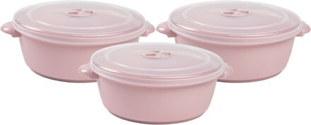 Magnetronschaal met deksel/ventiel - 3x - 2 liter - roze - kunststof - BPA vrij