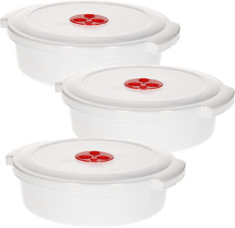 Magnetronschaal met deksel/ventiel - 3x - 2 liter - wit - kunststof - BPA vrij