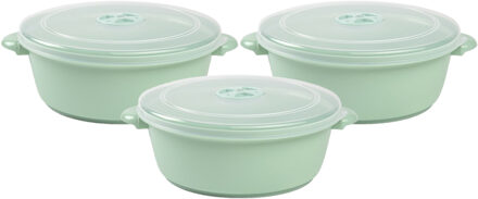 Magnetronschaal met deksel/ventiel - 3x - 2L - lichtgroen - kunststof - BPA vrij