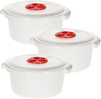 Magnetronschaal met deksel/ventiel - 3x - 500 ml - wit - kunststof - BPA vrij