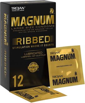 Magnum Ribbed - 12 Ruimere Condooms Met Ribbels Transparant - 56 (omtrek 11,5-12 cm), 60 (omtrek 12-13 cm)