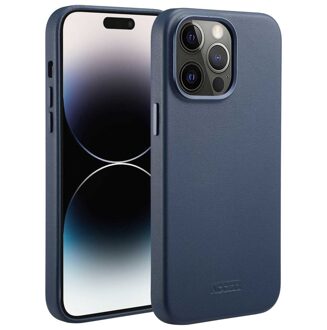 MagSafe Leather Backcover iPhone 14 Pro Max Telefoonhoesje Blauw