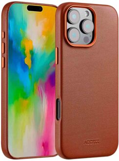 MagSafe Leather Backcover voor iPhone 16 Pro Max Telefoonhoesje Bruin