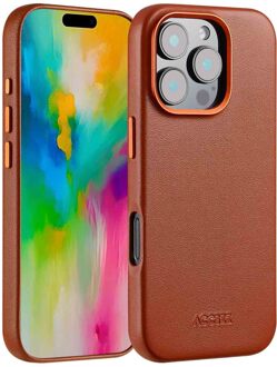 MagSafe Leather Backcover voor iPhone 16 Pro Telefoonhoesje Bruin