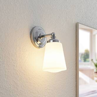 Mahdi badkamer wandlamp, chroom, glas, 11cm, IP44 opaalwit, chroom
