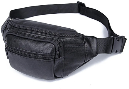 MAHEU Black Soft Genuine Leather Waist Bag Men Leather Sling Bag Chest Packs Summer Outdoor Pouch