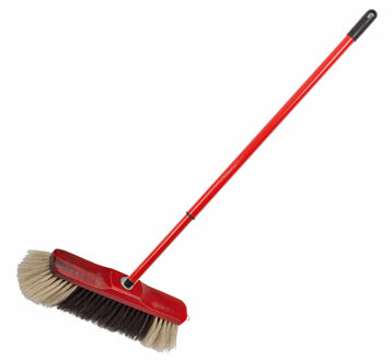 Mahonie houten zachte binnenbezem 28 cm inclusief metalen telescoopsteel zwart/rood 80 - 130 cm