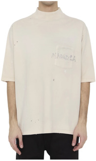 MAISON MARGIELA Beige T-shirt met Hoge Kraag en Unieke Stijl Maison Margiela , Beige , Heren - Xl,L,M