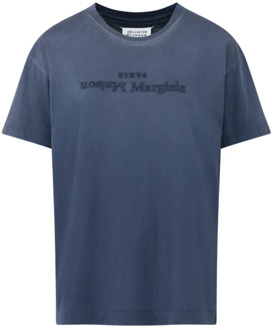MAISON MARGIELA Blauw Katoen Logo T-shirt Maison Margiela , Blue , Heren - Xl,L,M
