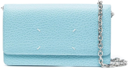 MAISON MARGIELA Blauwe Leren Chain Clutch Tas met Handtekening Logo Maison Margiela , Blue , Dames - ONE Size