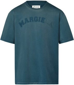 MAISON MARGIELA Dik Blauw Logo Jersey T-shirt Maison Margiela , Blue , Heren