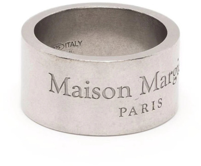 MAISON MARGIELA Gegraveerd Logo Zilveren Messing Ring Maison Margiela , Beige , Heren