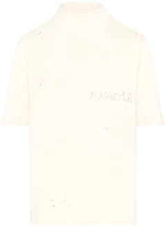 MAISON MARGIELA Handgeschreven Print Turtleneck T-shirts en Polos Maison Margiela , White , Heren - L,M