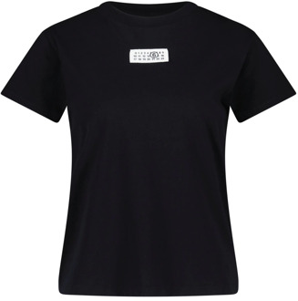 MAISON MARGIELA Logo T-Shirt, Comfortabele Katoen, Rechte Snit, Ronde Hals, Gemaakt in Portugal Maison Margiela , Black , Dames - S,Xs