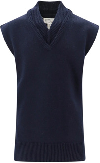 MAISON MARGIELA Mouwloos Gebreid Vest, Uniek Ruw Gesneden Model voor Heren Maison Margiela , Blue , Heren - S