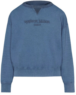 MAISON MARGIELA Navy Blue Sweatshirt met Geborduurd Logo Maison Margiela , Blue , Heren - Xl,L,M,S