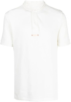 MAISON MARGIELA Polo Shirt zonder Kraag met Handtekeningsteken Maison Margiela , White , Heren - S,Xs,2Xs