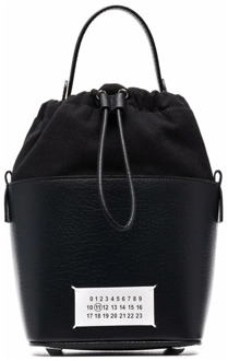 MAISON MARGIELA Zwarte getextureerde leren bucket tas met logo Maison Margiela , Black , Dames - ONE Size