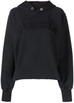 MAISON MARGIELA Zwarte Katoenen Sweatshirt met Geborduurd Logo Maison Margiela , Black , Dames - L,M,S,Xs