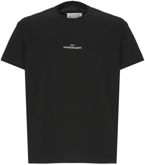 MAISON MARGIELA Zwarte Katoenen T-shirt met Geborduurd Logo Maison Margiela , Black , Heren - L,M,S