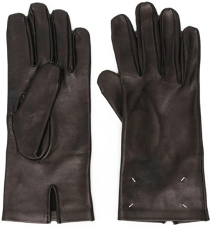 MAISON MARGIELA Zwarte Leren Handschoenen met Witte Stiksels Maison Margiela , Black , Heren - L,M,S