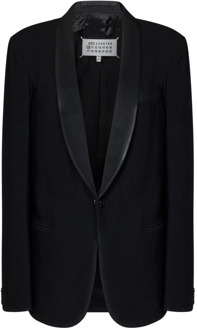 MAISON MARGIELA Zwarte Oversized Blazer van Wol Gabardine Maison Margiela , Black , Dames - XS