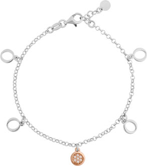 'Maite' Dames 925 Sterling Zilveren Set: Ketting + Armband + Oorbellen - Zilver/Roze SET-7376 Zilver en roségoud - One Size