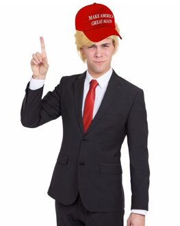 Make America great again / Donald Trump carnaval pet volwassenen met blonde pruik en stropdas rood - Verkleedattributen