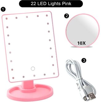 Make-Up 22 Led Vanity Spiegel Met Verlichting 1X2X3X10X Vergroting Glas Draagbare Touch Screen Make Up Spiegel Flexibele Compact Mirr roze 22 Lights reeks A