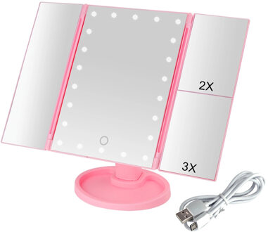 Make-Up 22 Led Vanity Spiegel Met Verlichting 1X2X3X10X Vergroting Glas Draagbare Touch Screen Make Up Spiegel Flexibele Compact Mirr roze 22 Lights reeks B