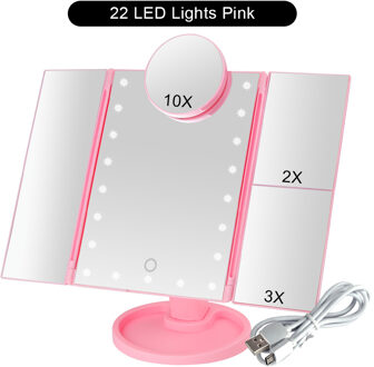 Make-Up 22 Led Vanity Spiegel Met Verlichting 1X2X3X10X Vergroting Glas Draagbare Touch Screen Make Up Spiegel Flexibele Compact Mirr roze 22 Lights reeks C